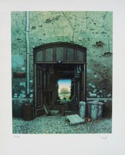 'Paradiso' fantasia/stampa surreale firmata/numerata di Jacek Yerka (nuova)