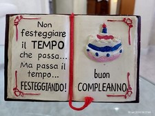 Decorazione torta Buon Compleanno Libro regalo resina cm 15x10 