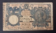 RARISSIMA CINQUE 5 LIRE ORDINANZA DIAZ MATRICE LATERALE REGNO D'ITALIA