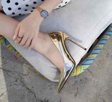 Decolte scarpe donna oro lucido tacco 12 cm spillo e pelle sintetica CZ409