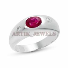 Anello In Argento Sterling 925 Con Gemma Di Rubino Riscaldata Per Uomo #1507