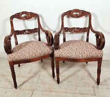 ANTICA COPPIA POLTRONA Impero 1800 IMBOTTITA legno NOCE stoffa MISSONI sedia