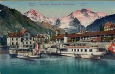 200980 ANTICA CARTOLINA SVIZZERA BATTELLO A VAPORE INTERLAKEN THUNERSEE 1917