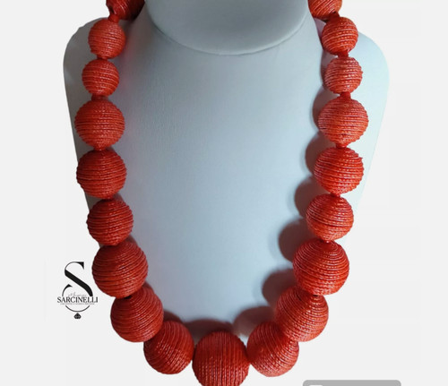 Collana tessuto con palline - tessuto,