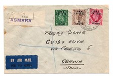 B.M.A. Eritrea - Posta raccomandata via aerea tricolore per Genova