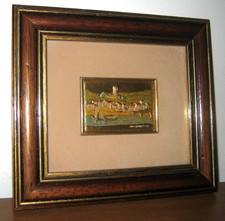 QUADRO LASTRA ARGENTO 925 Barca su fiume decorato vintage con Cornice in legno