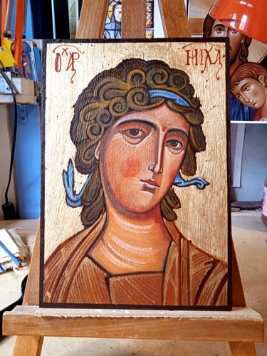 Icona dipinta mano su - a,