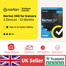 Norton 360 for Gamers Antivirus 2025 3 Dispositivi 1 Anno - Consegna 5 Minuti