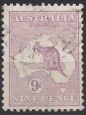 SG39 Sn:#50a 1916 9d AUSTRALIA edizione canguro e mappa, corona stretta, usato LH