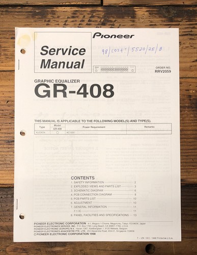 Pioneer 408 equalizzatore - pioneer, gr-408