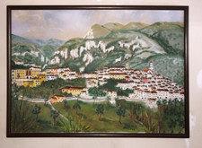 Olio su tela originale veduta panoramica di Calabritto Italia firmata Basile 2004 ex.