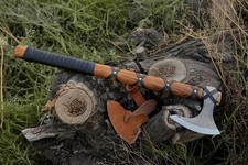 Ascia vichinga forgiata a mano Ragnar ascia da caccia acciaio al carbonio con manico in palissandro