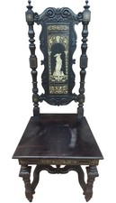Particolare e preziosa Sedia ebanizzata ed intarsiata Lombarda