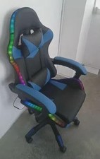 SEDIA DA GAMING A LED RGB, PELLE SINTETICA, CON ROTELLE CUSCINO SUPPORTO POGGIAT