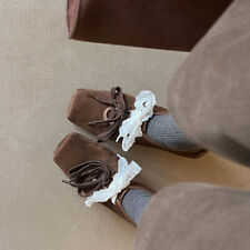 Scarpe da ballo balletto donna vera pelle scamosciata punta quadrata stringate tacco medio blocco