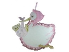 FIOCCO NASCITA/COCCARDA CICOGNA CON AIDA RICAMABILE a punto croce ROSA (U4S)