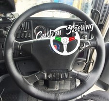 FITS SCANIA R 450 2016+ VERO COPRIVOLANTE IN PELLE NERA CON DOPPIA CUCITURA