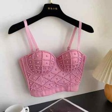 Corpetto Bustino Burlesque Stringivita Corto Rosa Perle Raso Top 31045