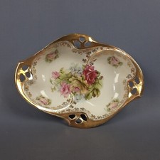 Centrotavola Porcellana IPF A Fiori Bordi Oro Zecchino Soprammobile Vintage 1970