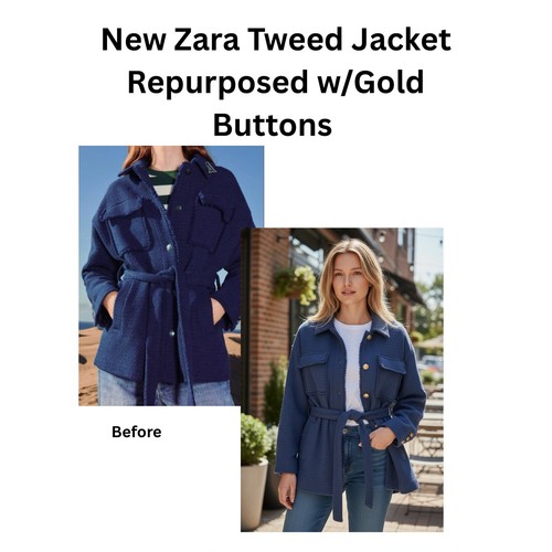 Giacca zara blu tweed con - giacca,