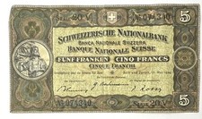 Banconota Banca 5 Franchi Svizzera  1939 REF94382