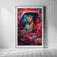 Ghepardo floreale rosa in auto