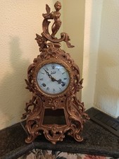 OROLOGIO DA CAMINO TAVOLO IN BRONZO-OTTONE DORATO WALT SVIZZERA