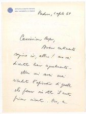 1968 PADOVA Lettera Alberto TRABUCCHI per ringraziamenti *Autografo