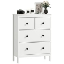 HOMCOM Cassettiera 4 Cassetti per Camera da Letto in Legno 74x35x97 cm Bianco