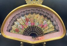 Quadro ventaglio ventaglierà decorato a mano ricamo firmato vintage