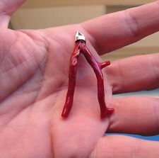 Ciondolo corallo rosso naturale lucido argento sterling cauzione ramo forma unica