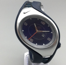 Orologio Nike Triax Swift Uomo 44mm Tono Argento Quadrante Blu Ovale Data Batteria Nuova
