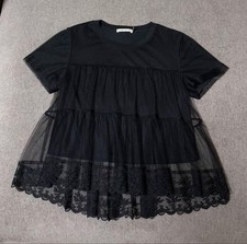 Top blusa maglietta pizzo nero