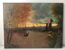 Antico quadro -Olio su tela -  primi '900 - Paesaggio - pecore/capra /Sfondrini