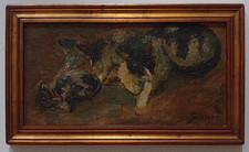 Dipinto a olio su masonite Gatti Renato Javarone dim. 1954 55,5x29,0 cm
