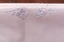 SET LENZUOLA MATRIMONIALI ROSA COTONE MISTO LINO VINTAGE RICAMATO MANO. NUOVO