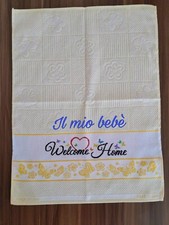 Strofinaccio Canovaccio Asciugapiatti Cucina Ricamo Welcome Home Farfalle Giallo
