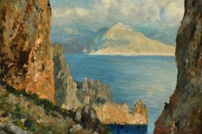 Paolo PRATELLA (1892-1980),Rocce a Capri, dipinto ad olio, quadro con cornice