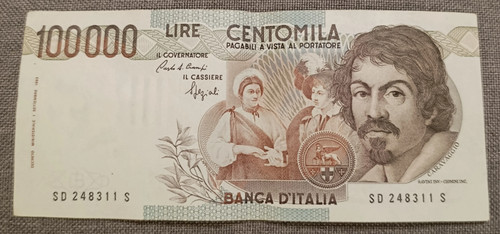 100000 lire caravaggio - lire, 1°