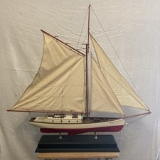 Vintage Wooden Yacht Model Sailboat Sailing Classic Cruiser Racer Red White 36"
