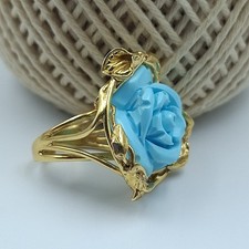 Anello In Argento 925 Placato Oro Giallo 18 KT Pasta Di TURCHESE ROSA 