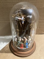 Piccolo Presepe In Sughero E Pastorelli In Terracotta In Campana Di Vetro Napoli