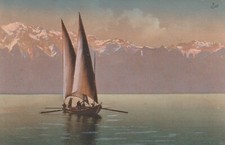 C2- Cp Cartolina Illustrata Paesaggio Marino con Barca a vela - Fp Vg