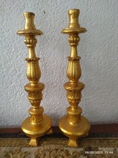COPPIA TORCIERI FINE 8 - RESTAURATI - FOGLIA ORO cm . 42