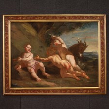 Antico dipinto baccanale gioco di putti ad olio su tela quadro XVII secolo