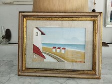 Quadro vintage T. Colonna - Case su spiaggia Toscana anni '60