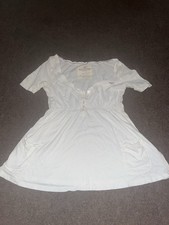 Hollister donna scollo a V taglia small bianco baby doll top manica corta