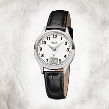 Regent Pelle Orologio Donna FR-192 Radio Orologio Bracciale Nero URFR192