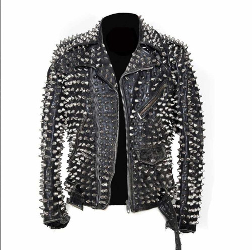 Giacca pelle biker uomo - , nera