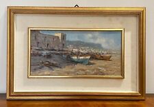 Patrisi Andrea (1954) dipinto ad olio su tavola barche sulla spiaggia